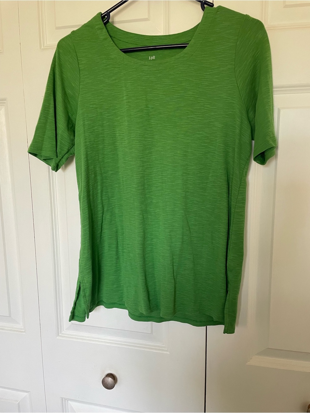 J. Jill Bright Green Pima Slub Scoop-Neck Side Slit Tee- Small